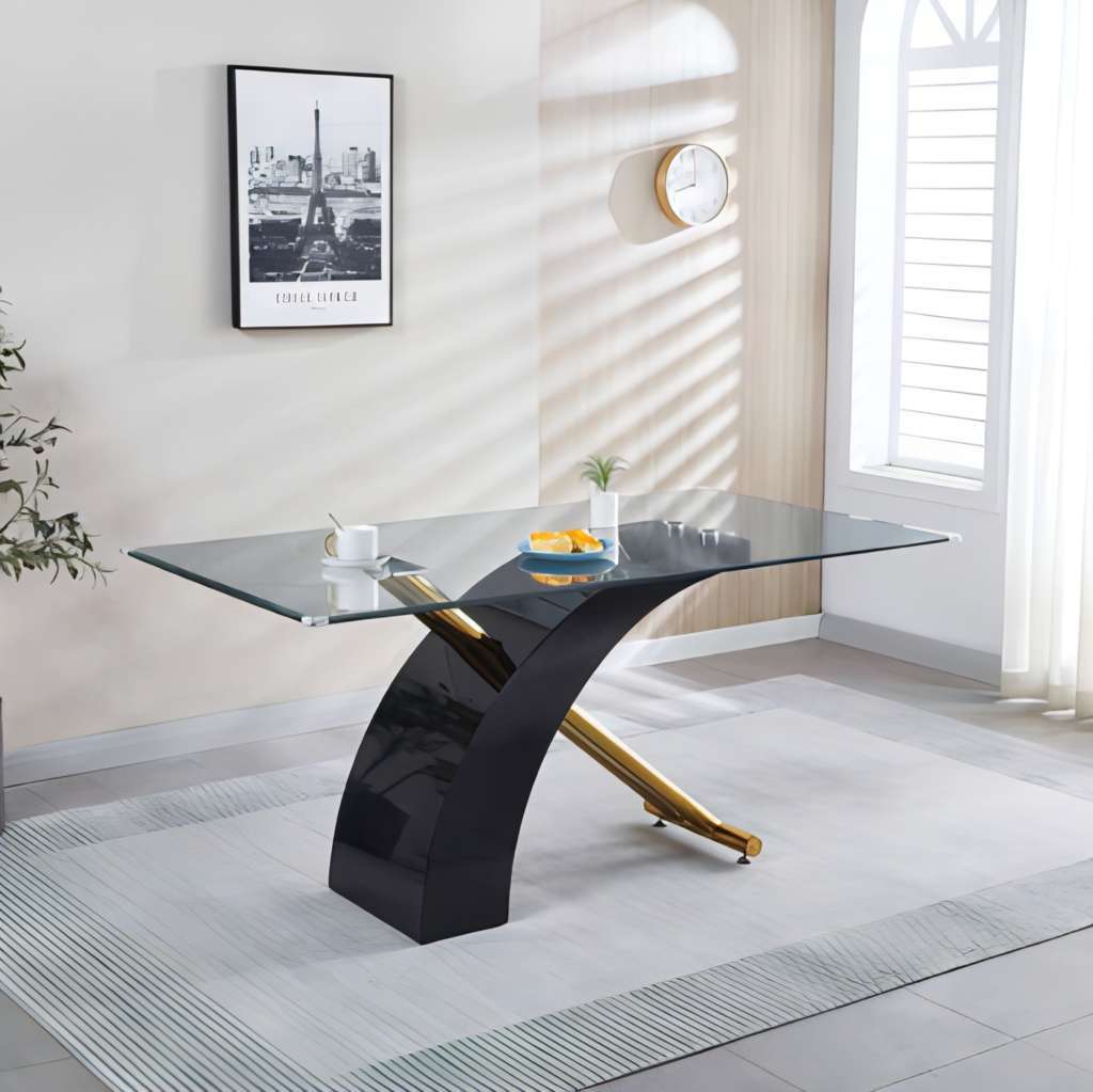 Rectangular Black Dining Table with Gold Legs