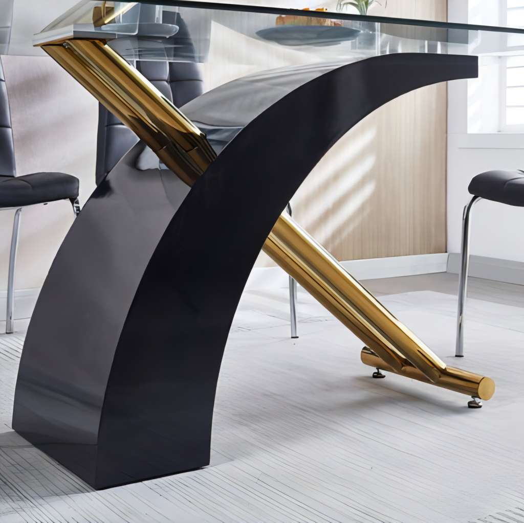 Rectangular Black Dining Table with Gold Legs