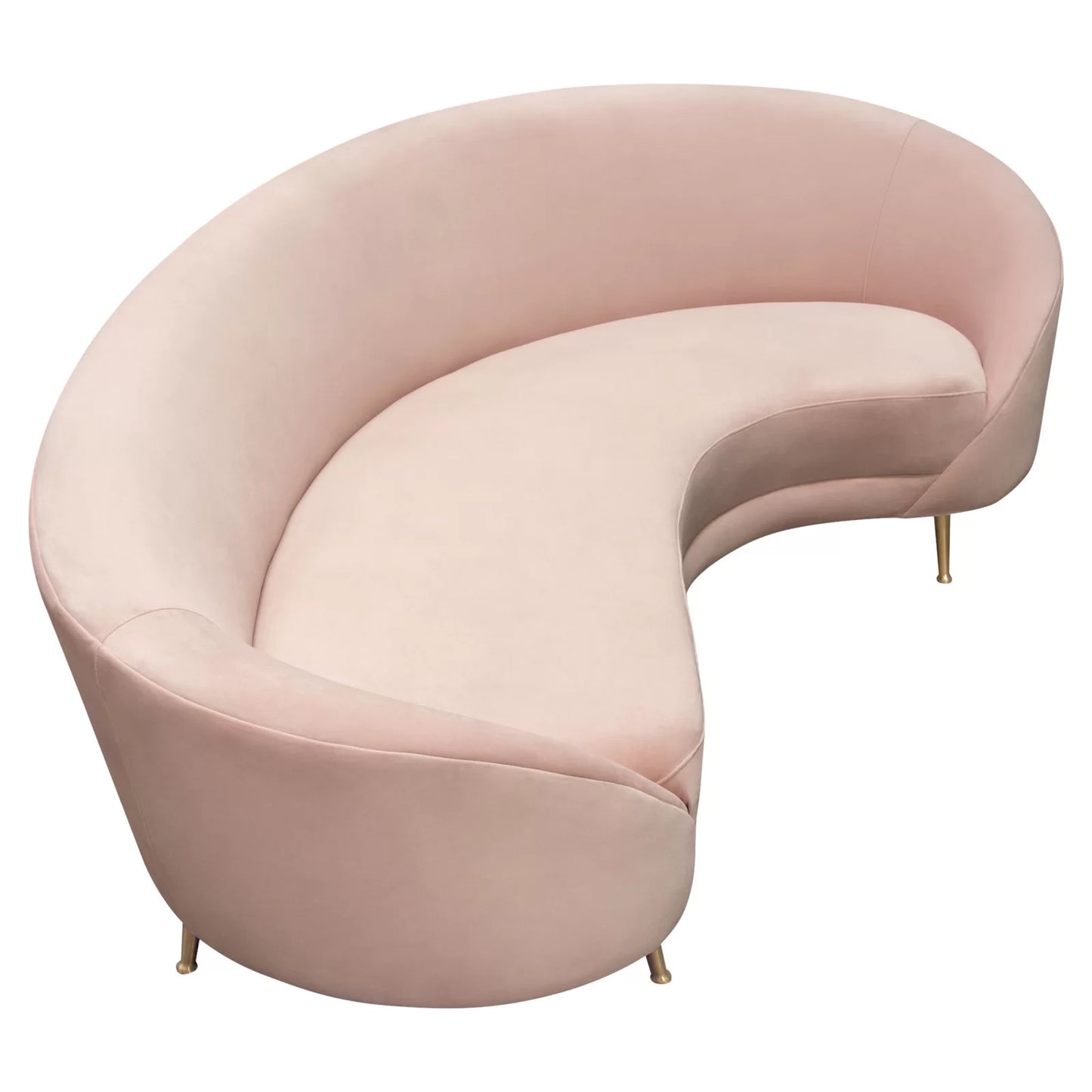 Diamond Sofa Celine Curved Sofa with Contoured Back in Blush Velvet and Gold Metal Legs |Living Room Sofa