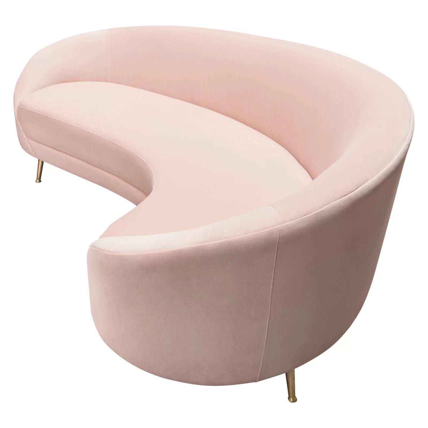 Diamond Sofa Celine Curved Sofa with Contoured Back in Blush Velvet and Gold Metal Legs |Living Room Sofa