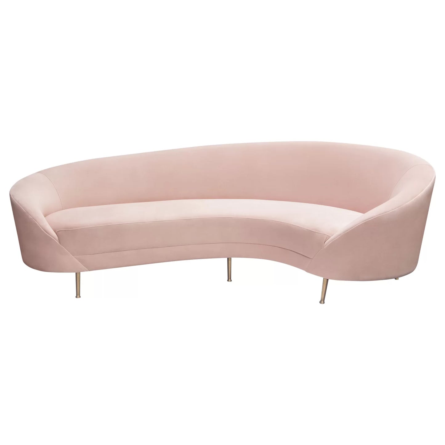 Diamond Sofa Celine Curved Sofa with Contoured Back in Blush Velvet and Gold Metal Legs |Living Room Sofa