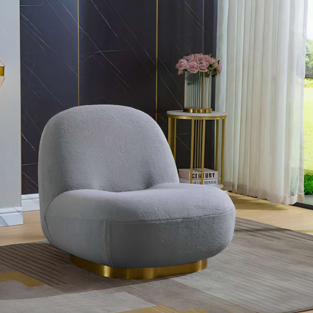 Velvet Swivel Accent Chair with Gold Finish - White – Dione Furniture