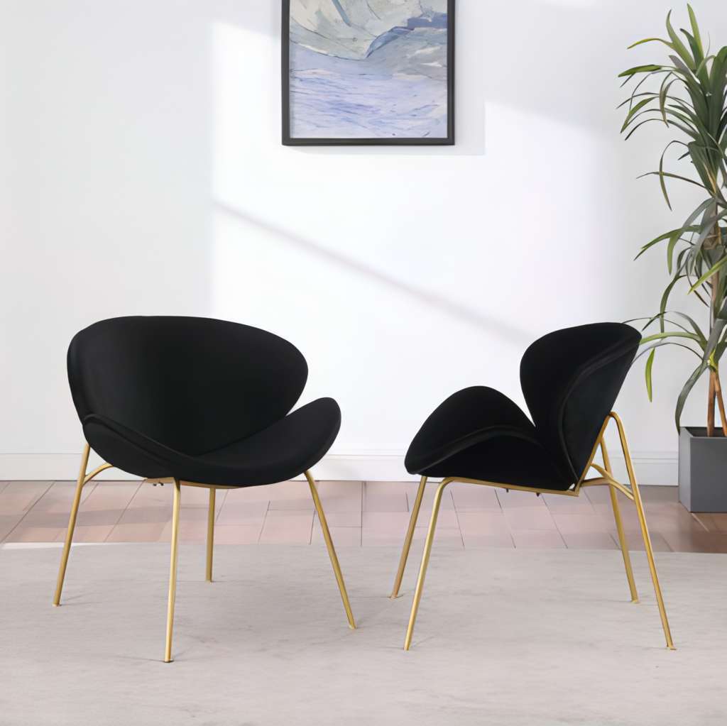 Golden Legs Dining Metal Leg Velvet Fabric Dining Chair Set of 2