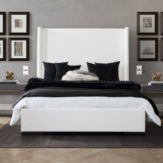 Seattle Bed with Vintage Wing in White Linen Queen/EK sizes