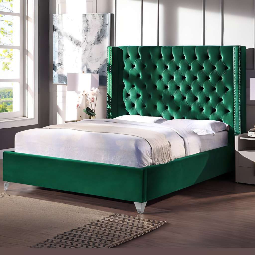 Green on sale tufted bed