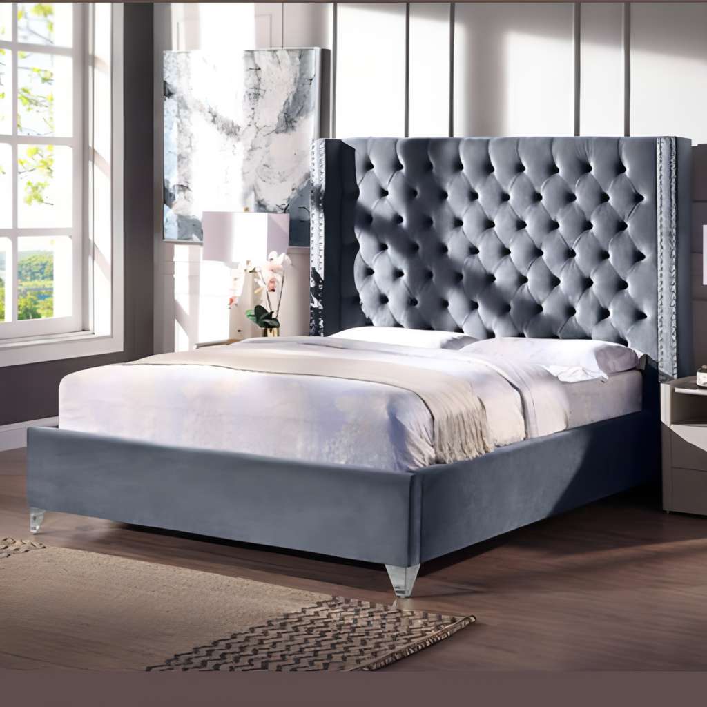 Contemporary Velvet Upholstered Bed with Deep Button Tufting, High Density Foam, Queen/King size