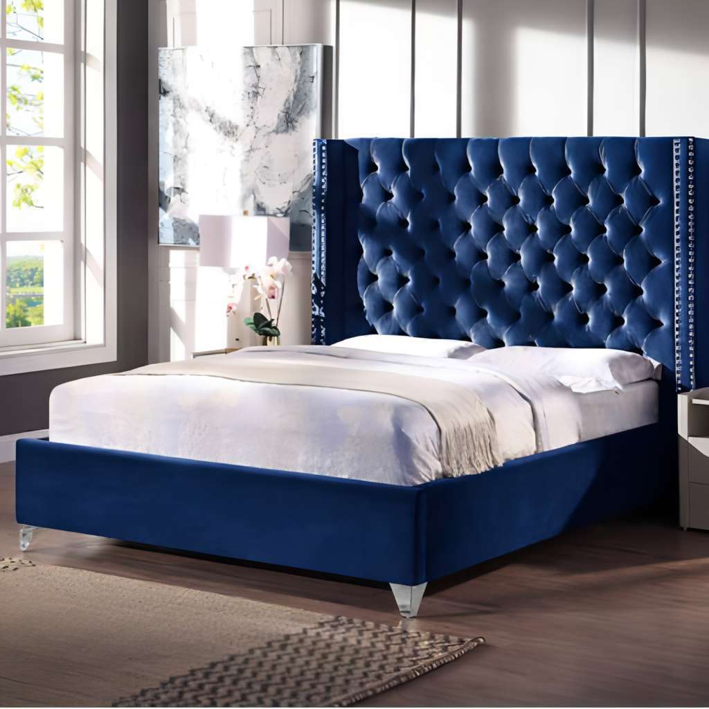 Contemporary Velvet Upholstered Bed with Deep Button Tufting, High Density Foam, Queen/King sizeContemporary Velvet Upholstered Bed with Deep Button Tufting, High Density Foam, Queen/King size