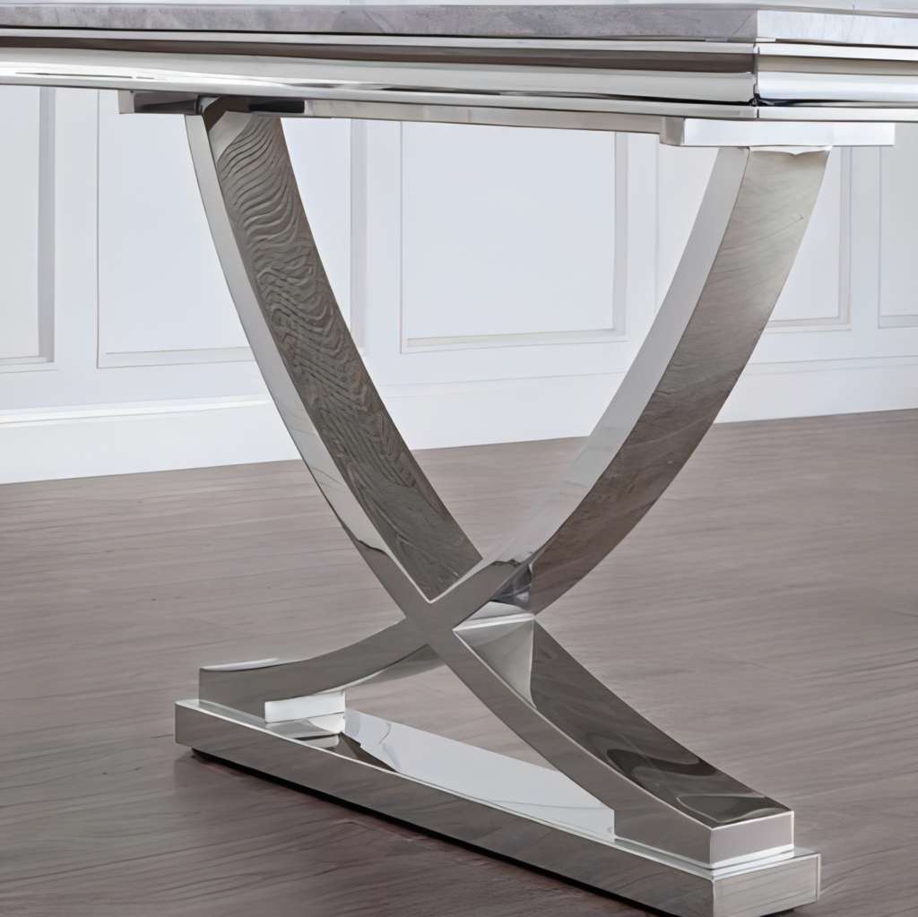 Furniture of America Wadenswil Faux Marble Dining Table in Chrome