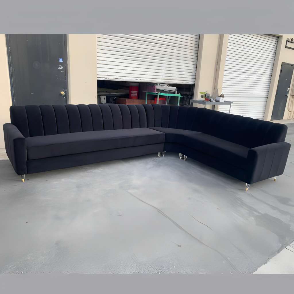 Custom US Made Channel Black Velvet Modular Sectional