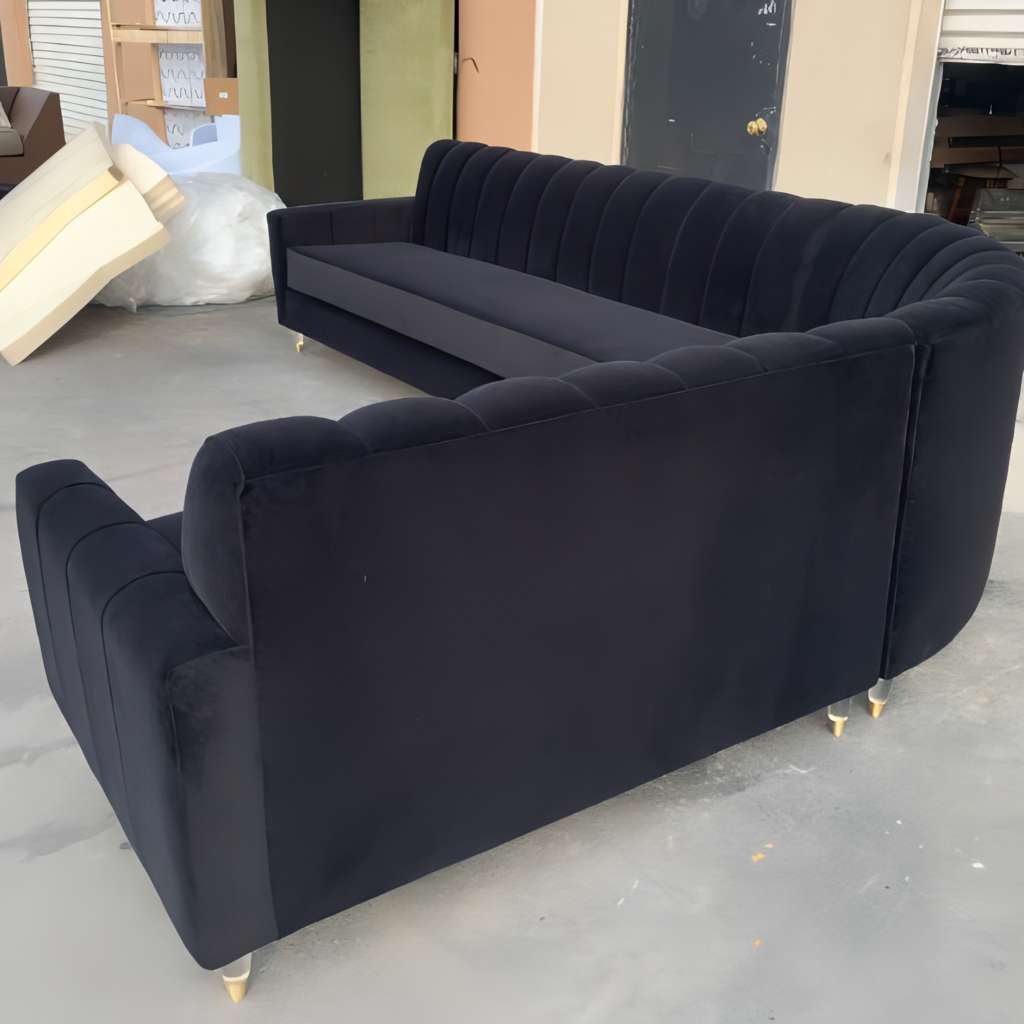 Custom US Made Channel Black Velvet Modular Sectional