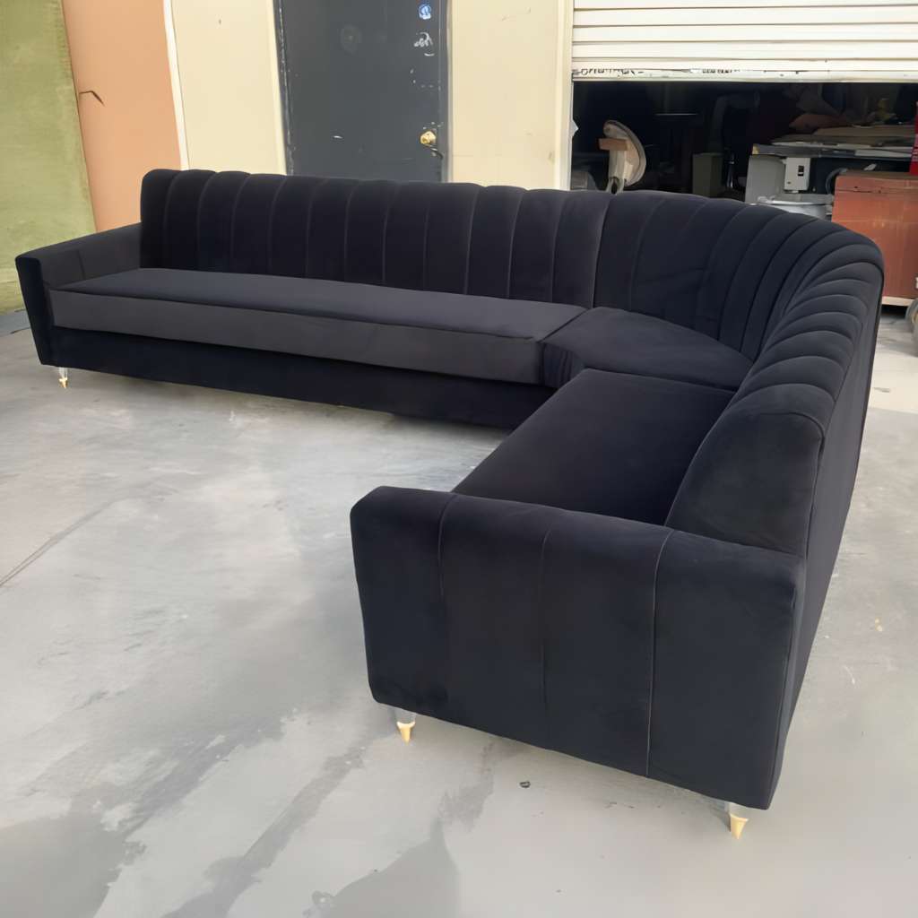 Custom US Made Channel Black Velvet Modular Sectional