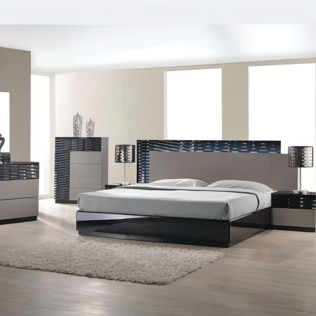 Romania 5-Piece Black/Gray Modern Bedroom Queen Set