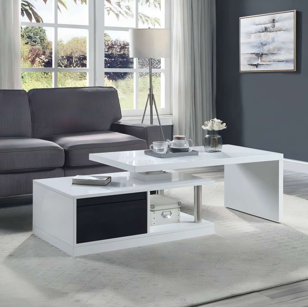 Coffee Table with Swivel Top Table and Metal Side Drawer